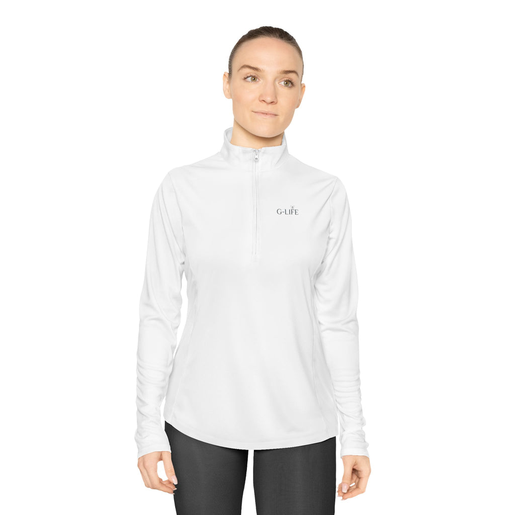 Ladies Quarter-Zip Pullover — Minimal Butterfly Embroidered Athletic Top