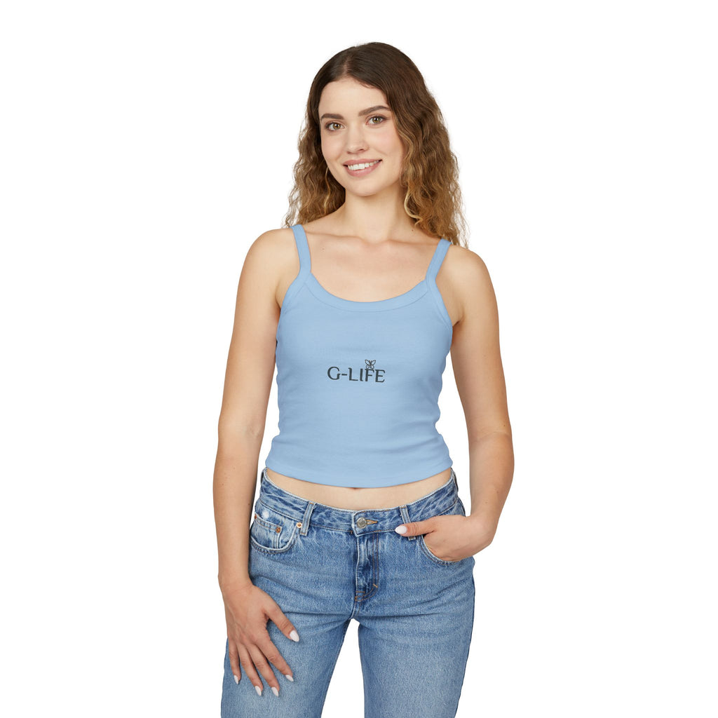 G-LIFE Butterfly Crop Tank Top — Women's Spaghetti Strap Graphic Tank