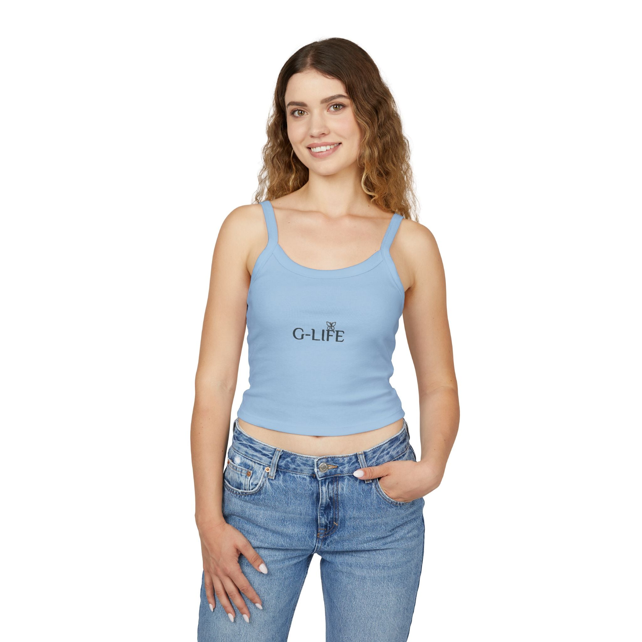 G-LIFE Butterfly Crop Tank Top — Women's Spaghetti Strap Graphic Tank