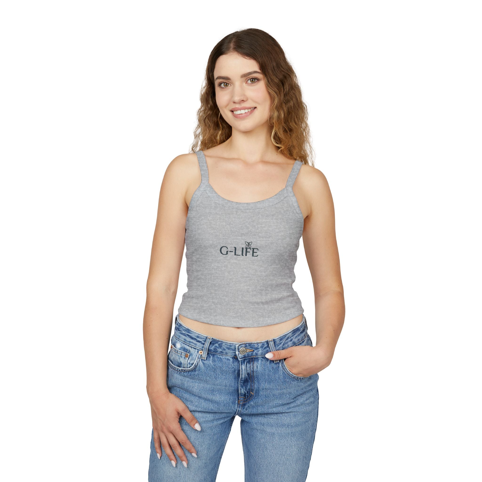 G-LIFE Butterfly Crop Tank Top — Women's Spaghetti Strap Graphic Tank
