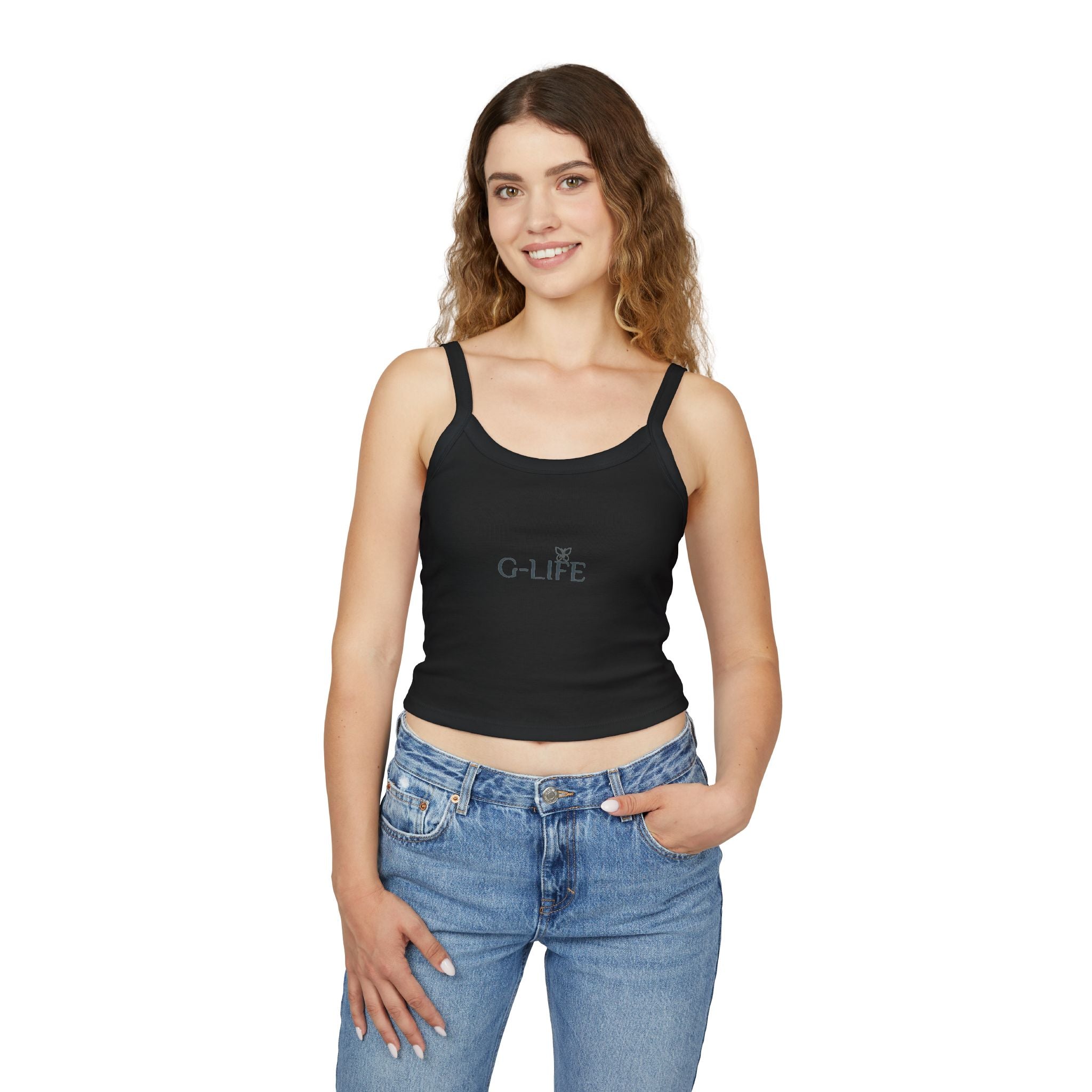 G-LIFE Butterfly Crop Tank Top — Women's Spaghetti Strap Graphic Tank
