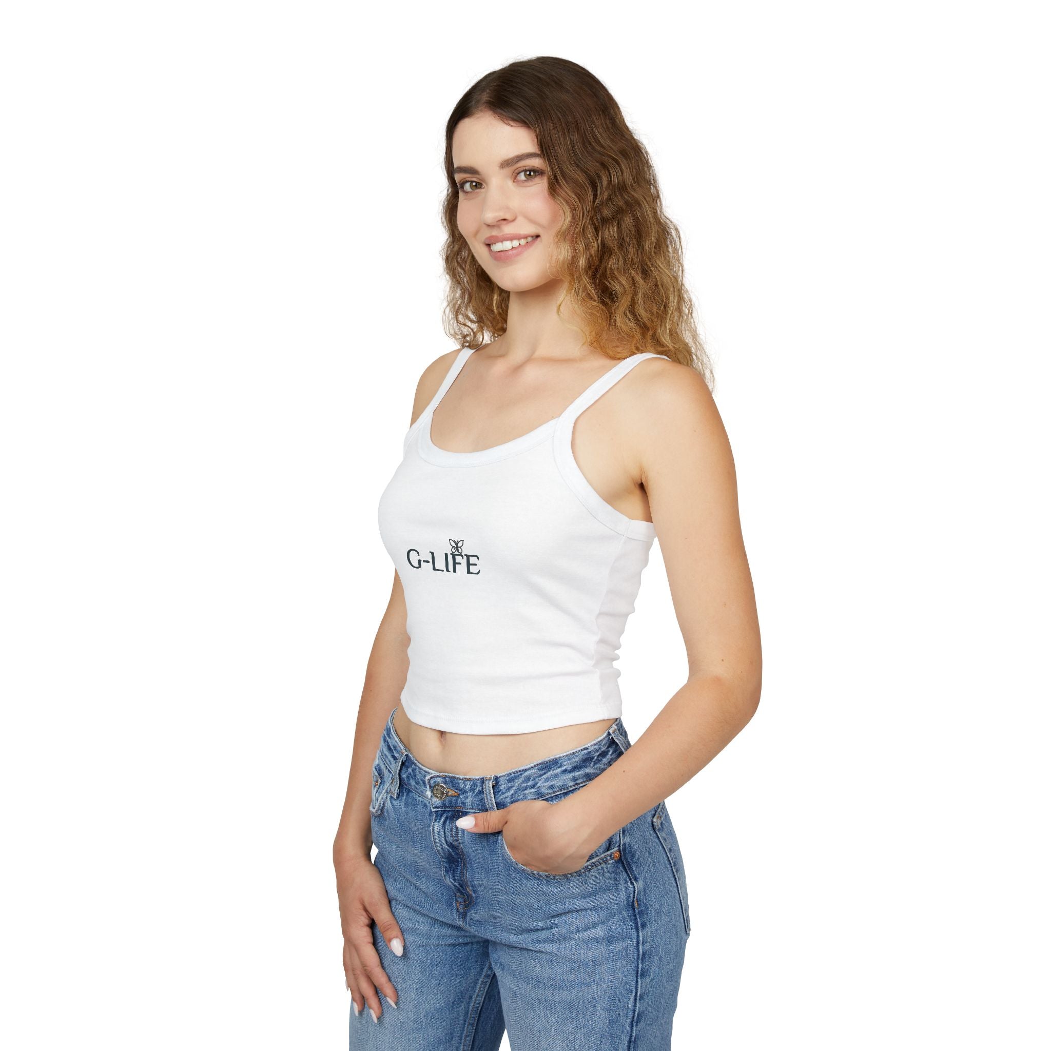 G-LIFE Butterfly Crop Tank Top — Women's Spaghetti Strap Graphic Tank