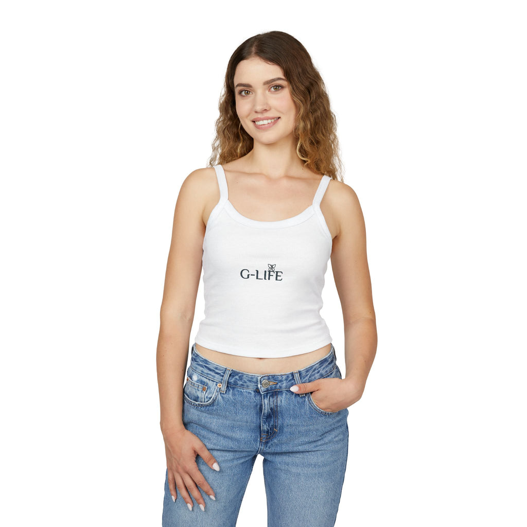 G-LIFE Butterfly Crop Tank Top — Women's Spaghetti Strap Graphic Tank