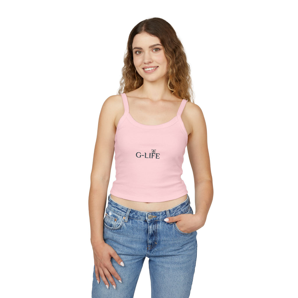 G-LIFE Butterfly Crop Tank Top — Women's Spaghetti Strap Graphic Tank
