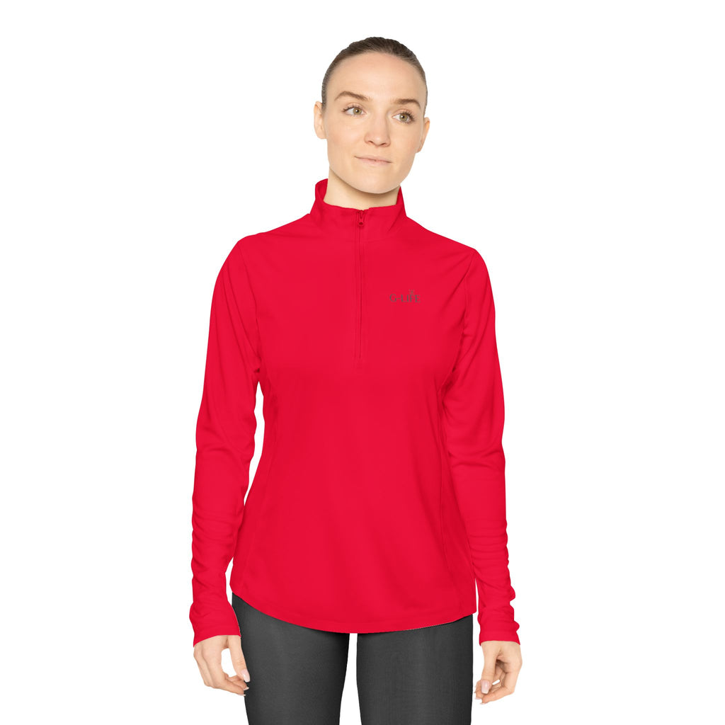 Ladies Quarter-Zip Pullover — Minimal Butterfly Embroidered Athletic Top