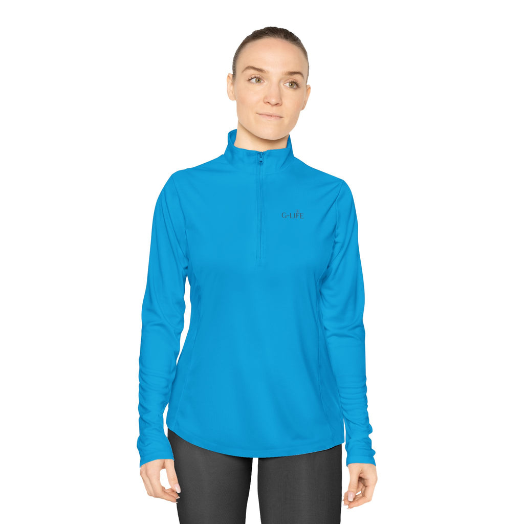 Ladies Quarter-Zip Pullover — Minimal Butterfly Embroidered Athletic Top